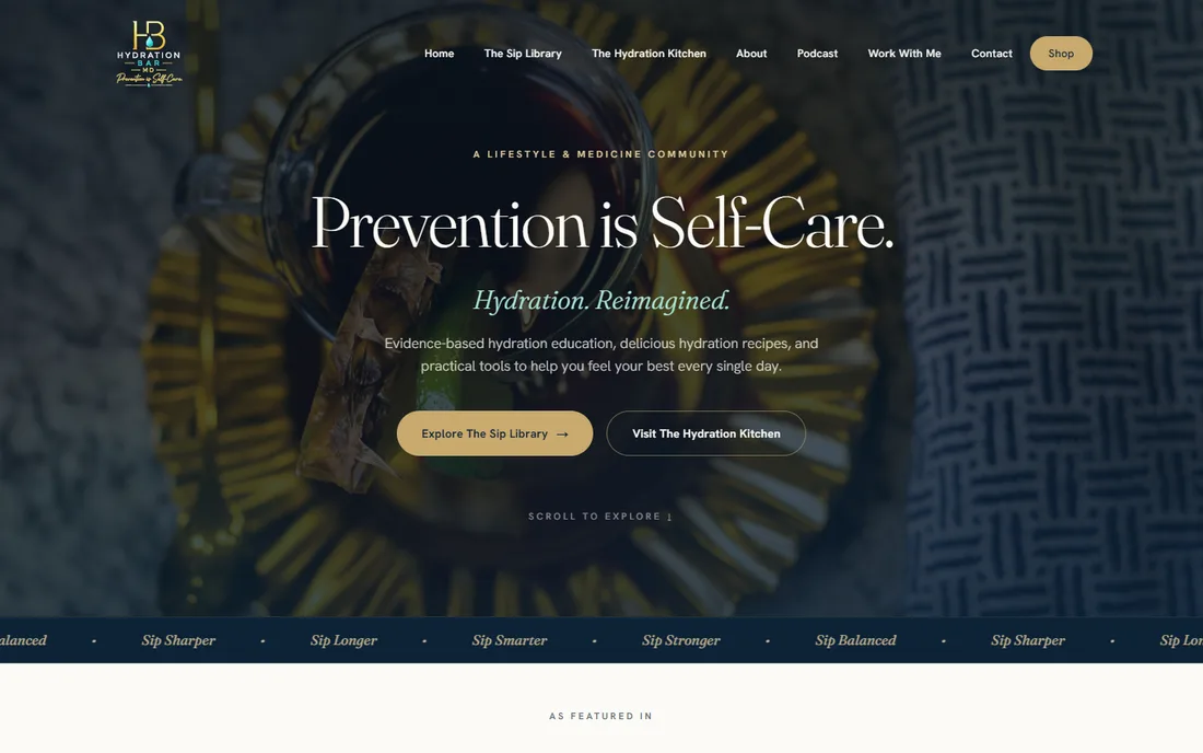 Hydration Bar MD website home page, designed and built by CollabMart as client work